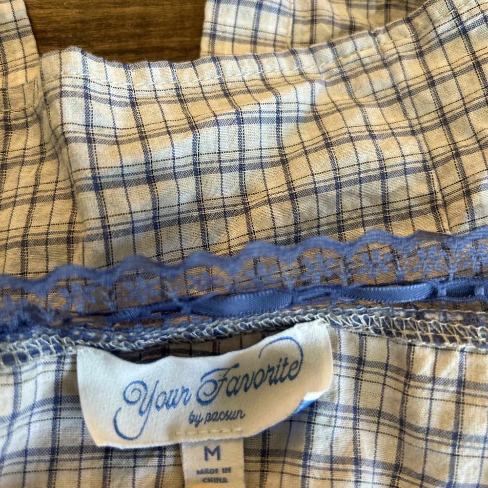 Pacsun Women's Top Medium Your Favorite Plaid Button Up Lace Trim Top Babydoll - Picture 10 of 12